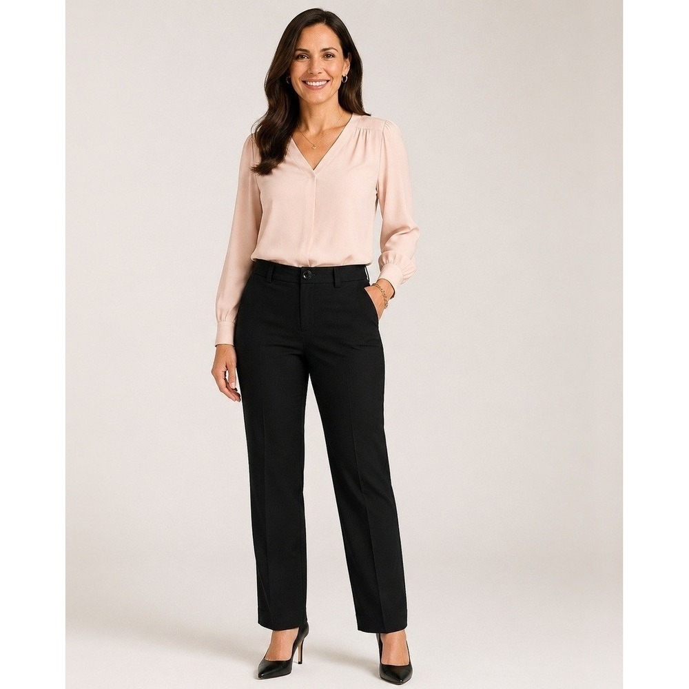 TALBOTS‎ Career Wide Leg Pants Womens 12 Black Polyester Rayon Blend Pockets